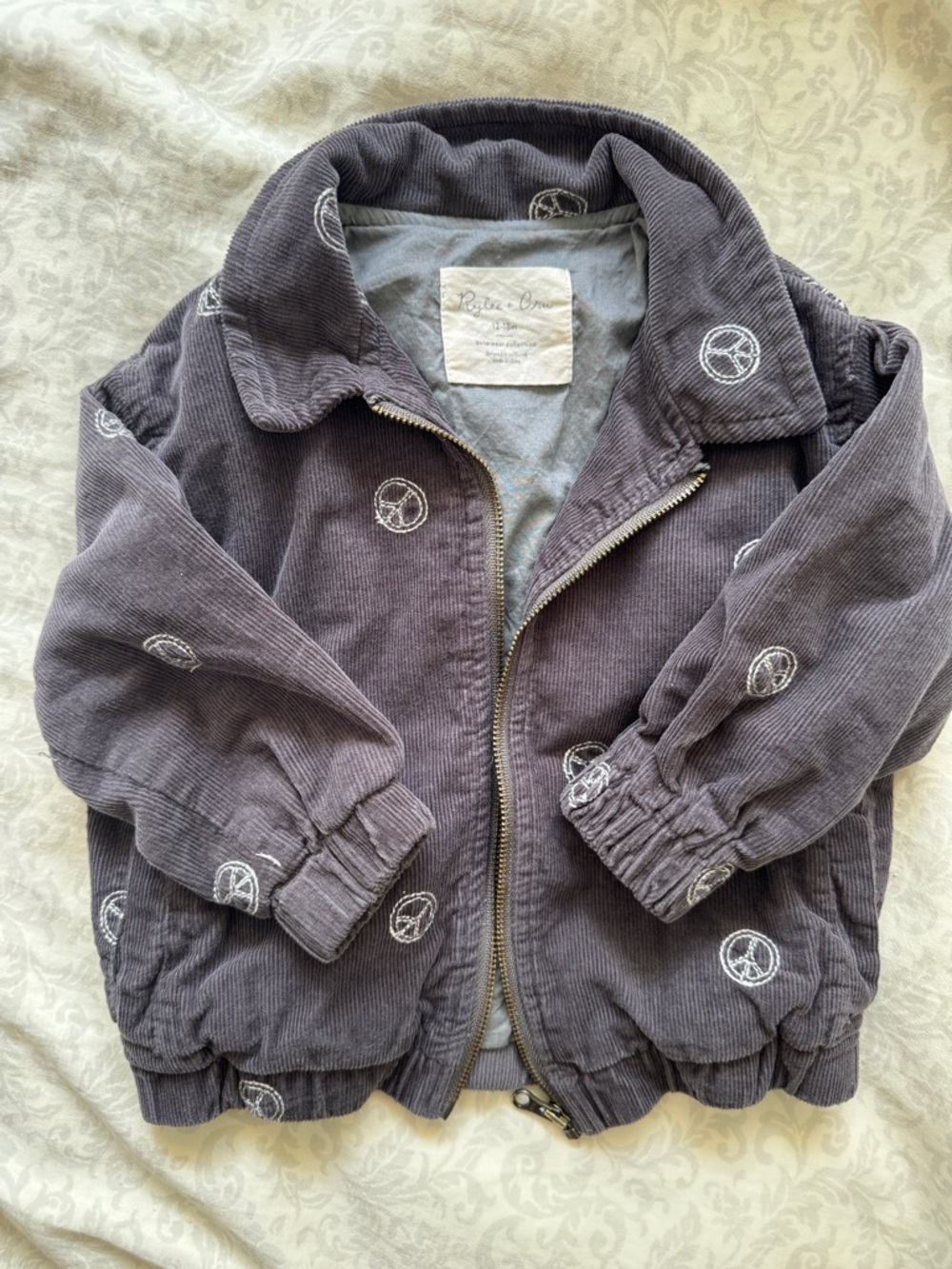 Rylee + Cru Charcoal Corduroy Jacket with Peace Motifs - toddler size 12-18m